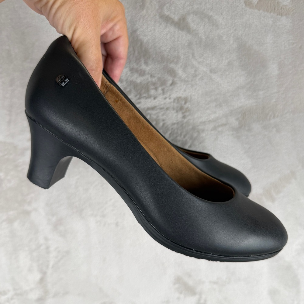 Shoes For Crews Kora Black Leather Slip Resistant Work Pumps Heel Women 7.5